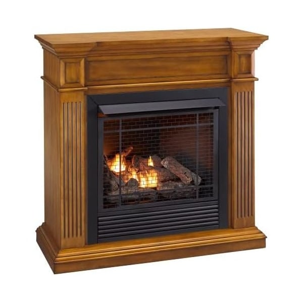 Duluth Forge Dual Fuel Ventless Gas Fireplace W/ Jefferson Series Mantel, 32,000 BTU, Medium Maple Finish - FDI32R-J-MM