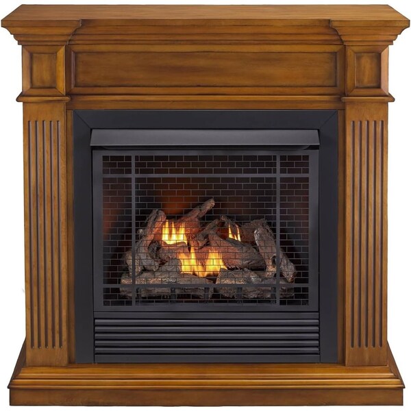 Duluth Forge Dual Fuel Ventless Gas Fireplace W/ Jefferson Series Mantel, 32,000 BTU, Medium Maple Finish - FDI32R-J-MM