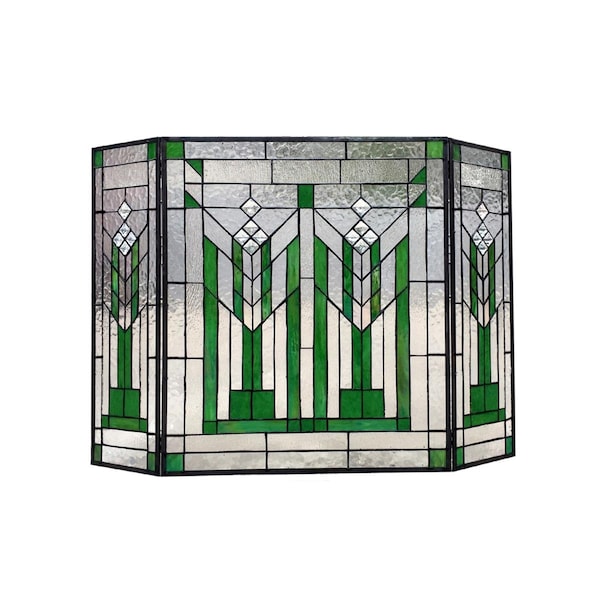 Lightning Benjamin Mission 3Pcs Folding Tiffany-Glass Fireplace Screen 38 in. - CH1F980GG38-GFS