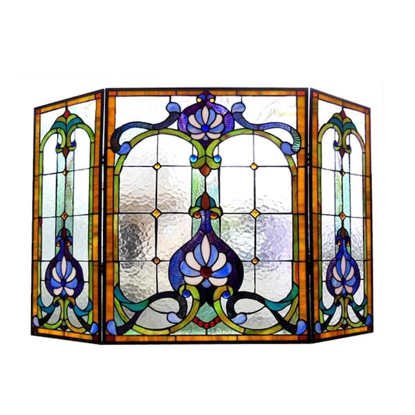Chloe Lighting 44 In. Lighting Tiffany Glass-Folding Victorian Fireplace Screen, 3Pk - CH1F328BV44-GFS
