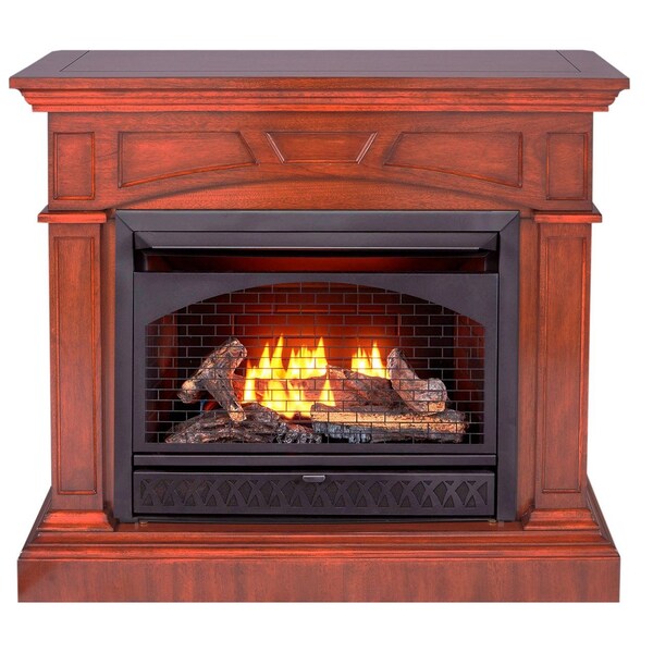 Procom Heating Dual Fuel Vent Free Gas Fireplace System, 26,000 BTU, T-Stat Control, Heritage Cherry Finish - FBNSD28T-MHC