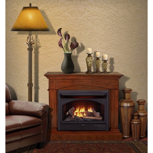 Procom Heating Dual Fuel Vent Free Gas Fireplace System, 26,000 BTU, T-Stat Control, Heritage Cherry Finish - FBNSD28T-MHC