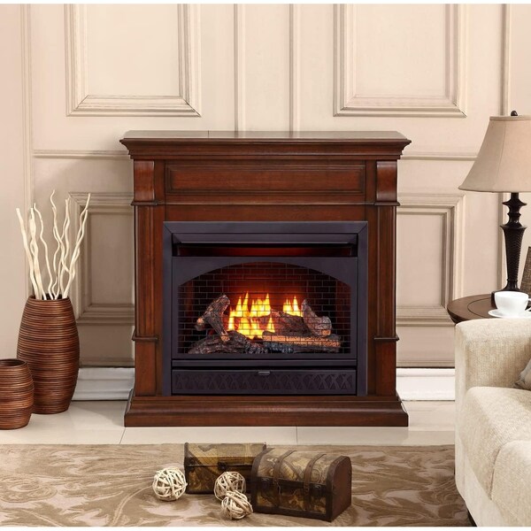 Procom Heating Dual Fuel Vent Free Gas Fireplace System, 26,000 BTU, T-Stat Control, Auburn Cherry Finish - FBNSD28T-2AC