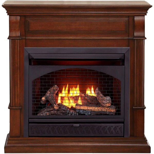 Procom Heating Dual Fuel Vent Free Gas Fireplace System, 26,000 BTU, T-Stat Control, Auburn Cherry Finish - FBNSD28T-2AC