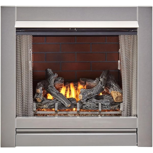 Duluth Forge Outdoor Fireplace Insert With Concrete Log Set and Vintage Red Brick Fiber Liner - DF450SS-L-VR