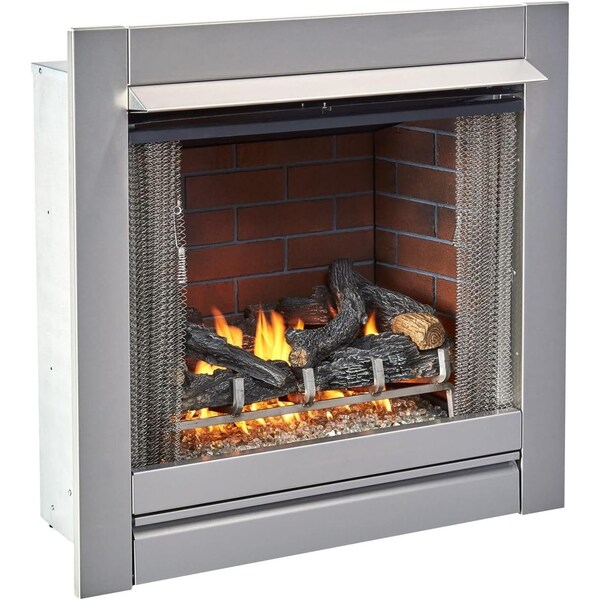 Duluth Forge Outdoor Fireplace Insert With Concrete Log Set and Vintage Red Brick Fiber Liner - DF450SS-L-VR