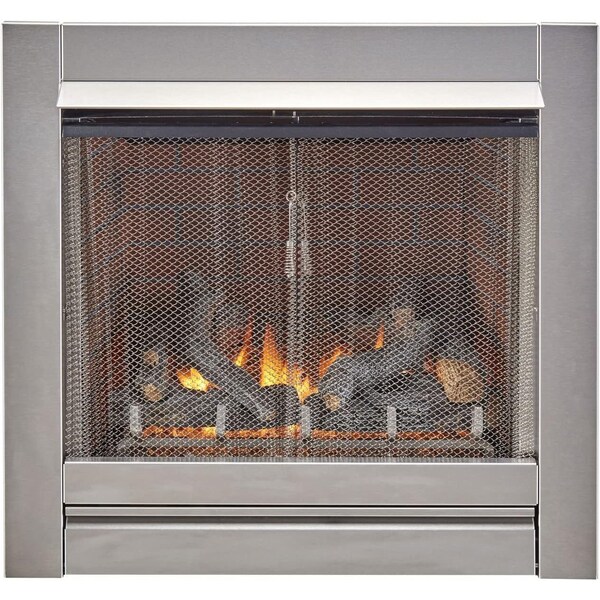 Duluth Forge Outdoor Fireplace Insert With Concrete Log Set and Vintage Red Brick Fiber Liner - DF450SS-L-VR