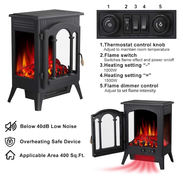 Edendirect 16.54'' 5100-BTU Black Metal Infrared Quartz Electric Stove - 5220