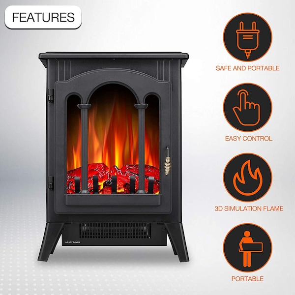 Edendirect 16.54'' 5100-BTU Black Metal Infrared Quartz Electric Stove - 5220