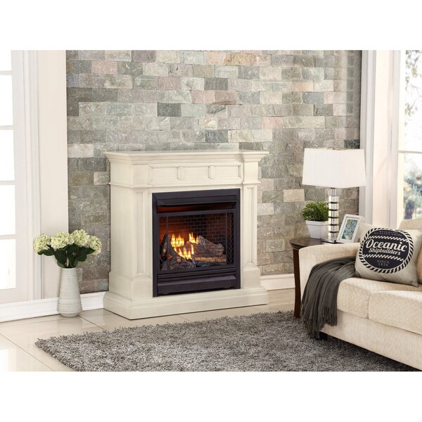 Bluegrass Living Vent Free Natural Gas Fireplace System, 26,000 BTU, Remote Control, Antique White Finish - B300RTN-2-AW