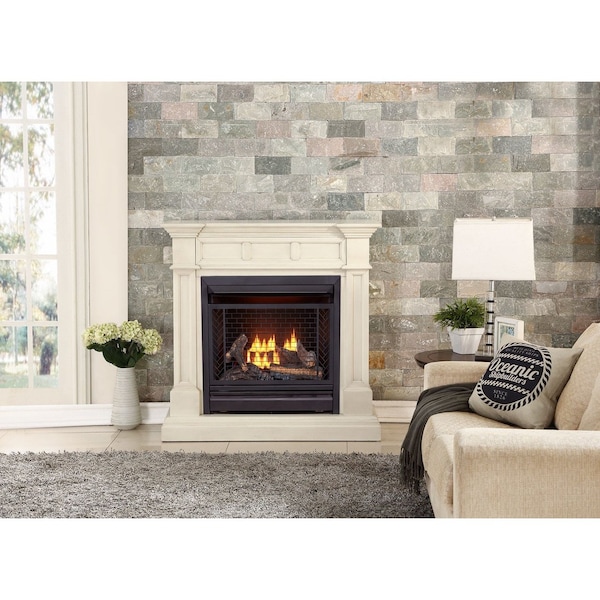 Bluegrass Living Vent Free Natural Gas Fireplace System, 26,000 BTU, Remote Control, Antique White Finish - B300RTN-2-AW