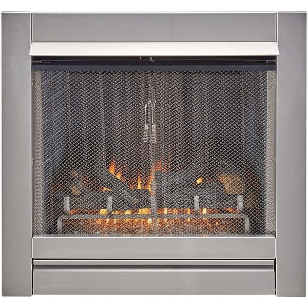 Duluth Forge Outdoor Fireplace Insert With Concrete Log Set and Slate Gray Brick Fiber Liner - DF450SS-L-SG