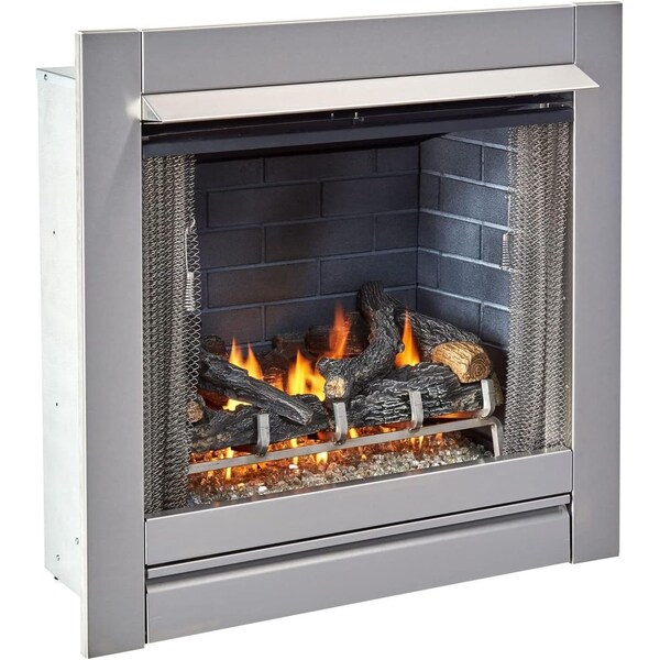 Duluth Forge Outdoor Fireplace Insert With Concrete Log Set and Slate Gray Brick Fiber Liner - DF450SS-L-SG