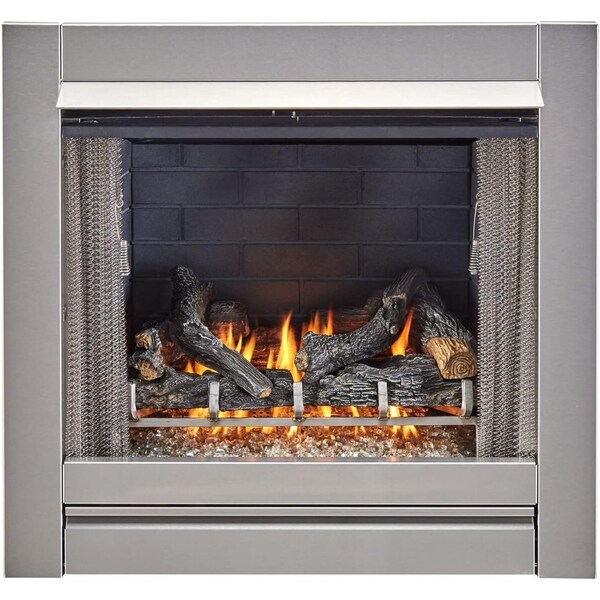 Duluth Forge Outdoor Fireplace Insert With Concrete Log Set and Slate Gray Brick Fiber Liner - DF450SS-L-SG