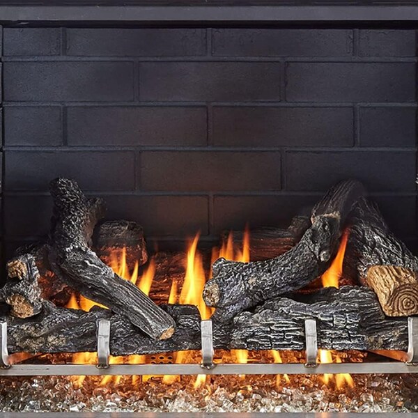 Duluth Forge Outdoor Fireplace Insert With Concrete Log Set and Slate Gray Brick Fiber Liner - DF450SS-L-SG