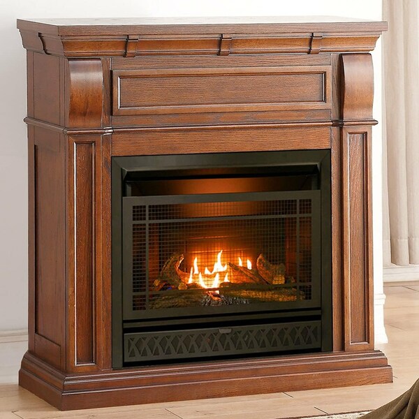 Procom Heating Dual Fuel Ventless Gas Fireplace System, 26,000 BTU, T-Stat Control, Chestnut Oak Finish - PFS-28T-1CO