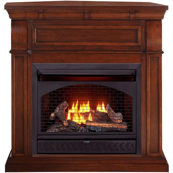Procom Heating Dual Fuel Ventless Gas Fireplace System, 26,000 BTU, T-Stat Control, Chestnut Oak Finish - PFS-28T-1CO