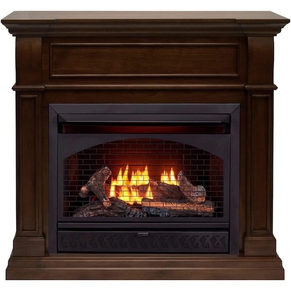 Procom Heating Dual Fuel Ventless Gas Fireplace, 26,000 BTU, T-Stat Control, Walnut Finish - FBNSD28T-J-W