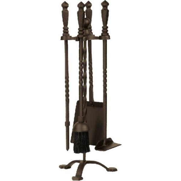 Dagan Wrought Iron Stove Fireplace Tool Set - Twist Style, Bronze - 5 Piece - 1105B