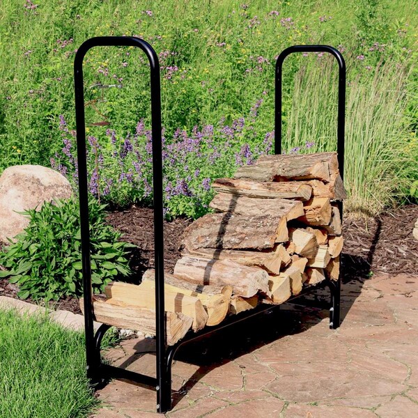 Outdoor Leisure Products Steel Log Rack with Cover, Black - HY5702