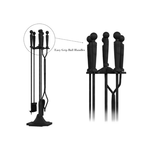 Hastings Home 5-piece Fireplace Tool Set Heavy Duty Essential Tools Includes Tongs, Shovel, Broom, Poker, Stand - 627444IBY