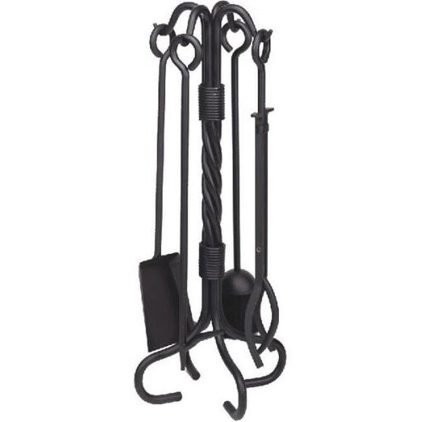 Dagan Dagan AHF101 Wrought Iron Fireplace Tool Set with Twist Stand; Black - 5 Piece - AHF101