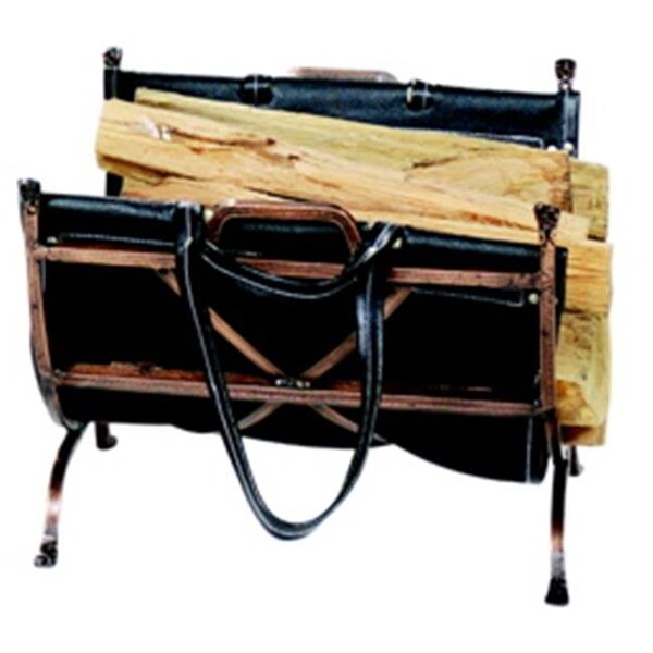Uniflame Uniflame W-1315 ANTIQUE COPPER WROUGHT IRON LOG HOLDER WITH BLK LEATHER CARRIER - W-1315