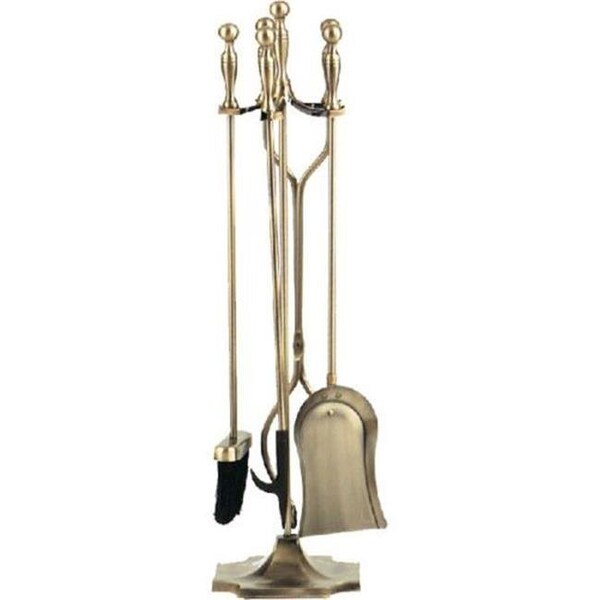 Dagan Dagan 4532 Fireplace Tool Set - Rail on Base; Antique Brass - 5 Piece - 4532