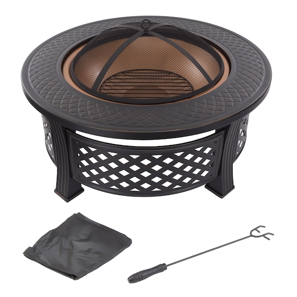 Pure Garden 32-Inch Outdoor Round Metal Wood Burning Firepit/Fireplace, Bronze - 50-FP188