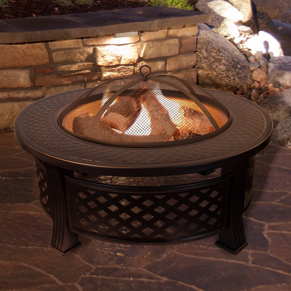 Pure Garden 32-Inch Outdoor Round Metal Wood Burning Firepit/Fireplace, Bronze - 50-FP188