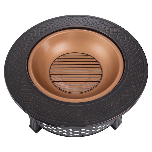 Pure Garden 32-Inch Outdoor Round Metal Wood Burning Firepit/Fireplace, Bronze - 50-FP188