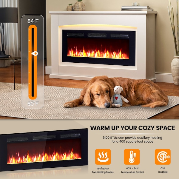 Edendirect 40'' Freestanding and Wall Mounted Electric Fireplace, Black, Multi Color Flame - EF450B
