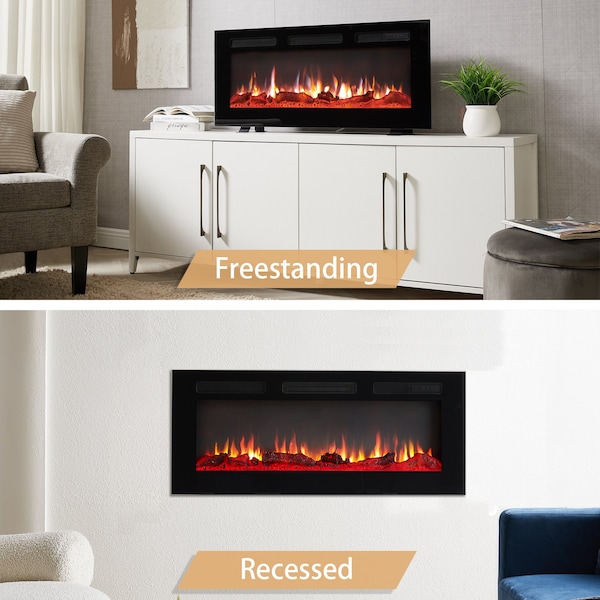 Edendirect 40'' Freestanding and Wall Mounted Electric Fireplace, Black, Multi Color Flame - EF450B