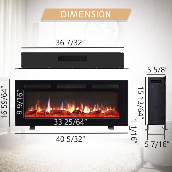 Edendirect 40'' Freestanding and Wall Mounted Electric Fireplace, Black, Multi Color Flame - EF450B