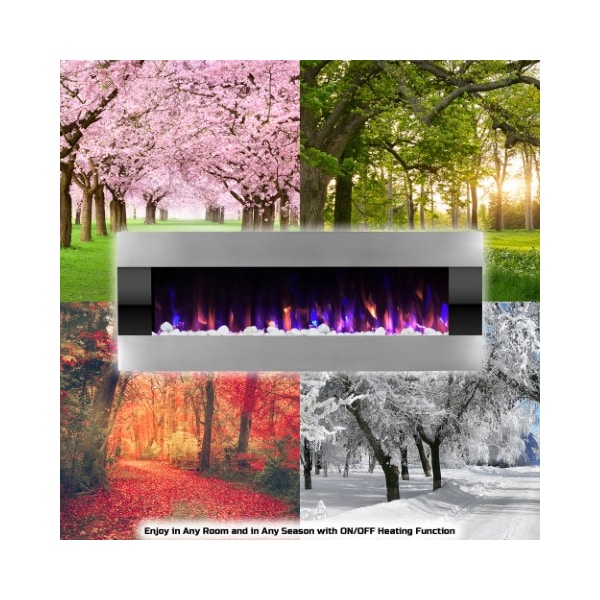 Hastings Home Hastings Home 54-inch Electric Fireplace Wall Mounted with LED Fire and Ice Flame (Stainless Steel) - 143468UKC
