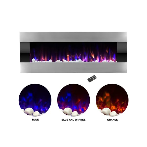 Hastings Home Hastings Home 54-inch Electric Fireplace Wall Mounted with LED Fire and Ice Flame (Stainless Steel) - 143468UKC