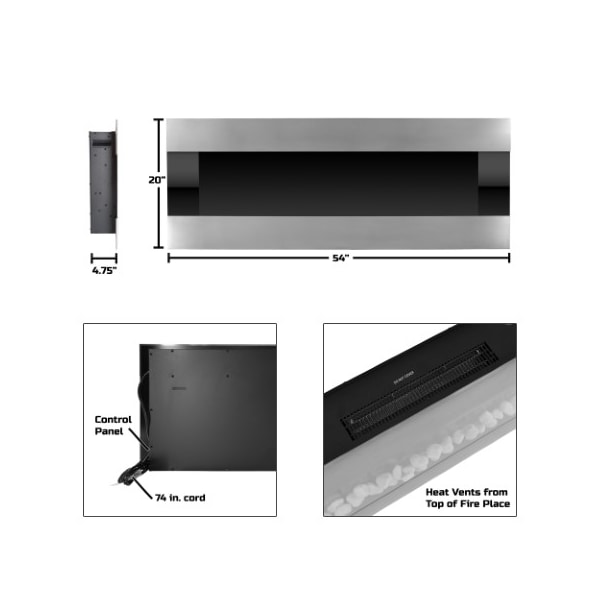 Hastings Home Hastings Home 54-inch Electric Fireplace Wall Mounted with LED Fire and Ice Flame (Stainless Steel) - 143468UKC
