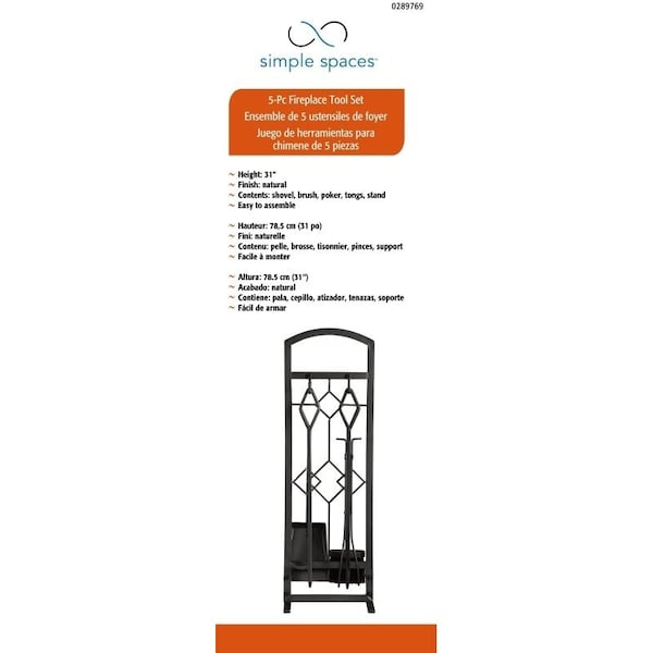 Simple Spaces Simple Spaces CPO61147NN3L Fireplace Tool Set, Natural, 5-Piece - CPO61147NN3L