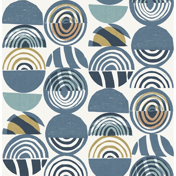 Manhattan Comfort McKinley Mahe Blue Mod Geometric 33 ft L X 205 in W Wallpaper - BR4014-26446