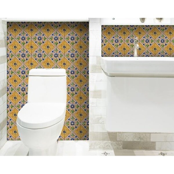 Homeroots 4 x 4 in. Yellow Blue Provence Peel & Stick Tiles - 400076