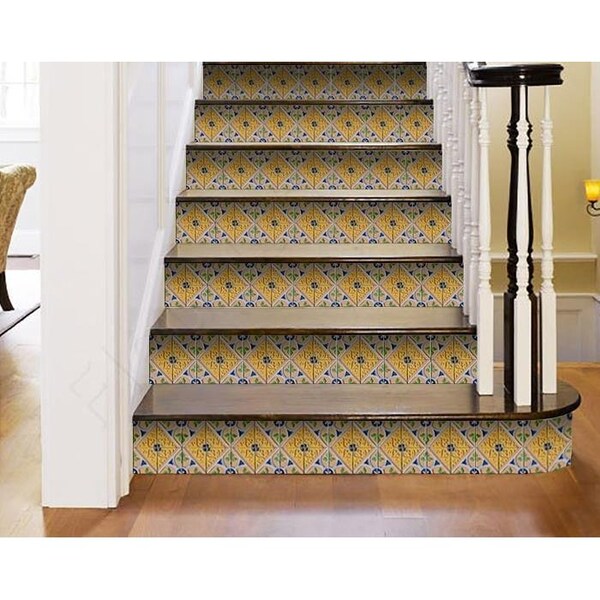 Homeroots 4 x 4 in. Yellow Blue Provence Peel & Stick Tiles - 400076