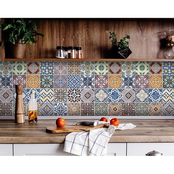 Homeroots 4 x 4 in. Linna Multi Blue Mosaic Peel & Stick Tiles - 400360