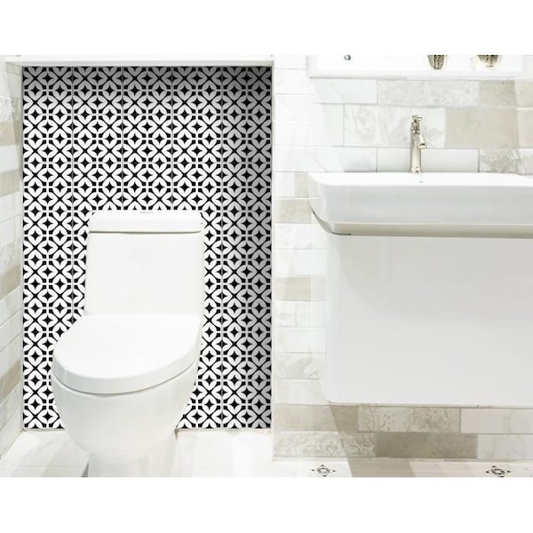 Homeroots 8 x 8 in. Black & White Pinna Peel & Stick Removable Tiles - 399989