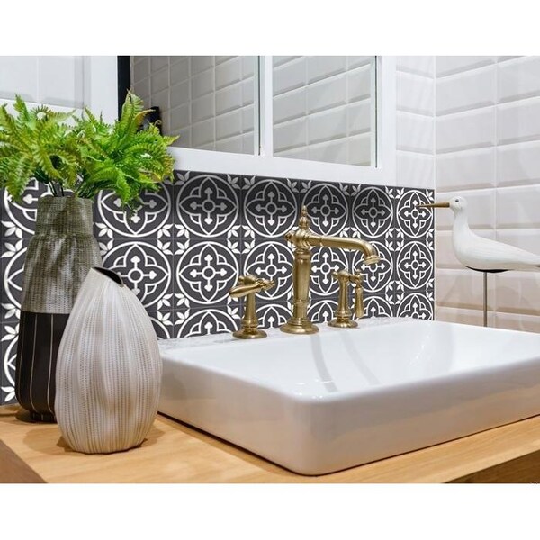 Homeroots 8 x 8 in. Tulipa Gray & White Peel & Stick Removable Tiles - 399899