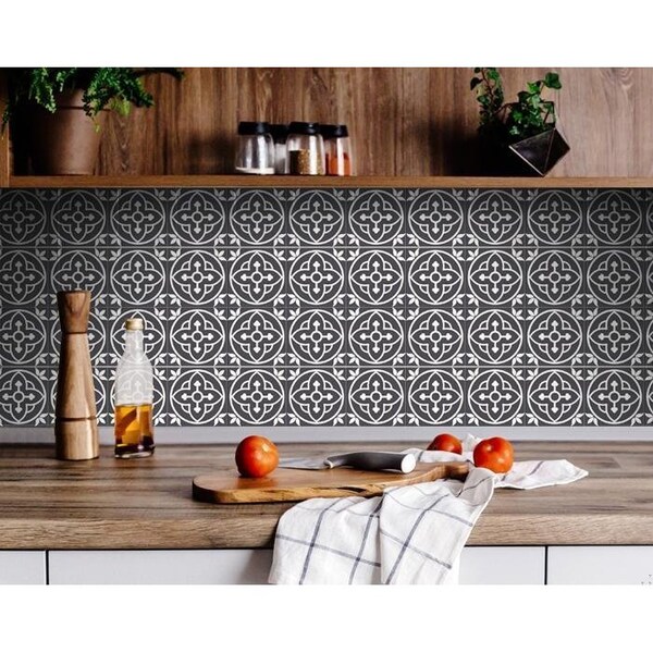Homeroots 8 x 8 in. Tulipa Gray & White Peel & Stick Removable Tiles - 399899