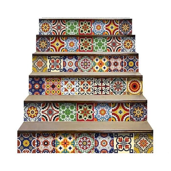 Homeroots 4 x 4 in. Blue Red Yellow Mosaic Peel & Stick Tiles - 400065