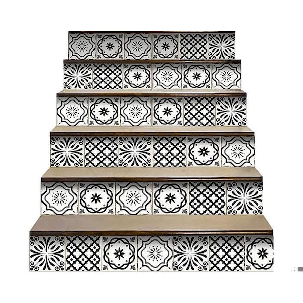 Homeroots 4 x 4 in. Black & White Multi Peel & Stick Removable Tiles - 399860