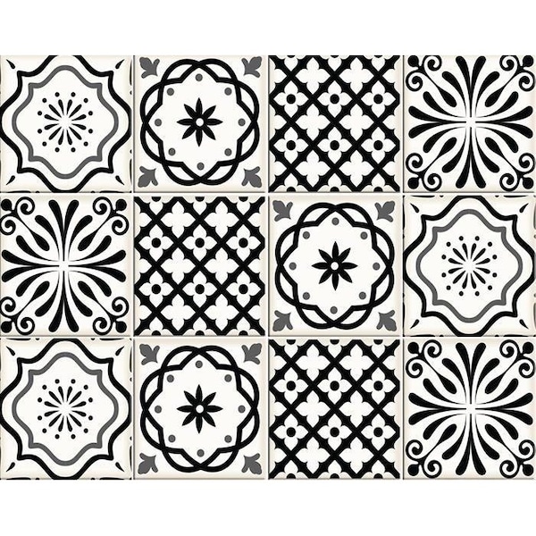 Homeroots 4 x 4 in. Black & White Multi Peel & Stick Removable Tiles - 399860