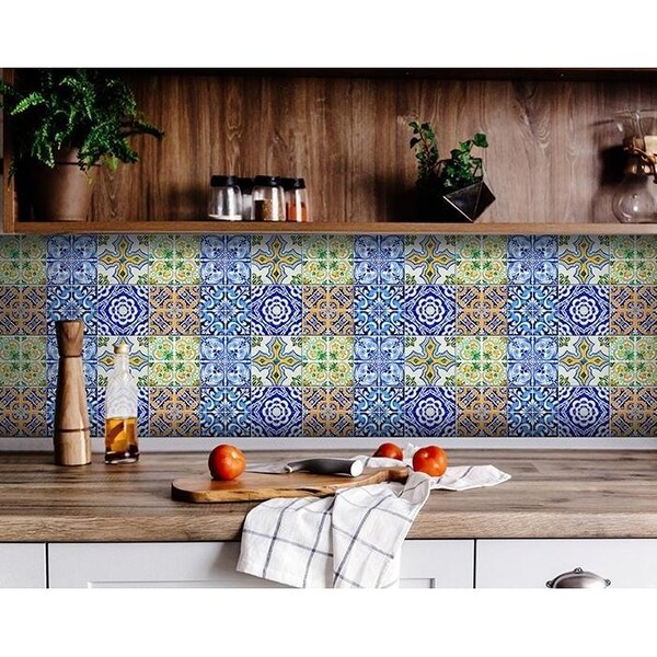 Homeroots 7 x 7 in. Lima Multi Blue Mosaic Peel & Stick Tiles - 400313