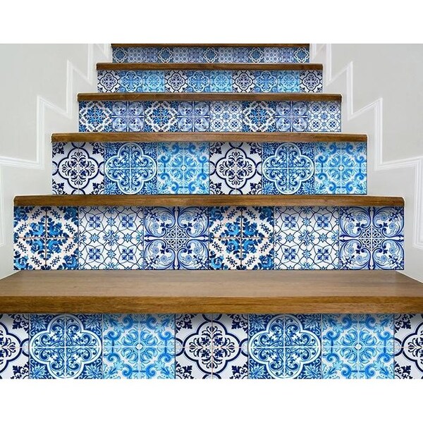 Homeroots 4 x 4 in. Azul Gianna Blue Peel & Stick Tiles - 400330